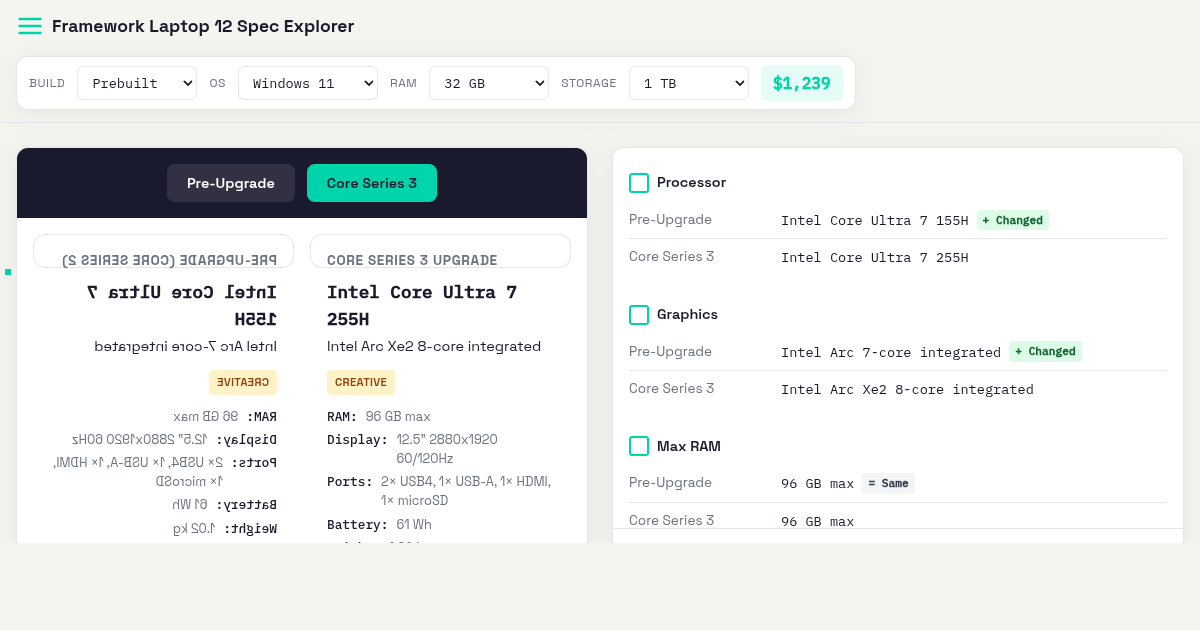 Framework Laptop 12 Spec Explorer preview