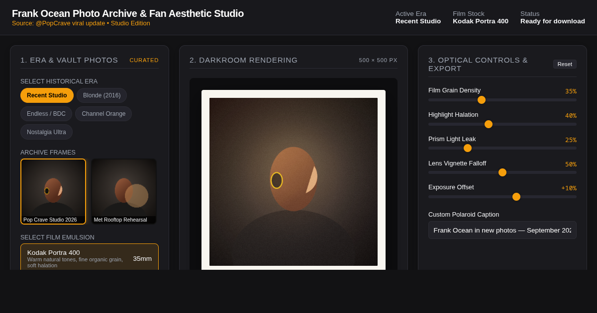 Frank Ocean Photo Archive & Fan Aesthetic Studio preview