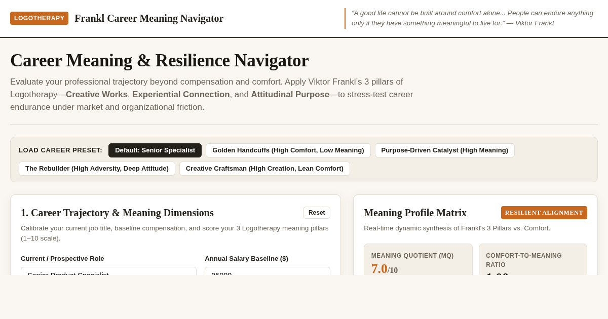 Frankl Career Meaning & Resilience Navigator | Logotherapy Career Workbench preview