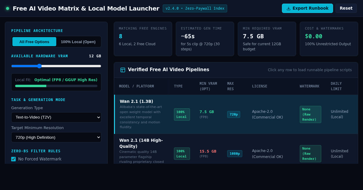Free AI Video Matrix & Local Model Launcher preview