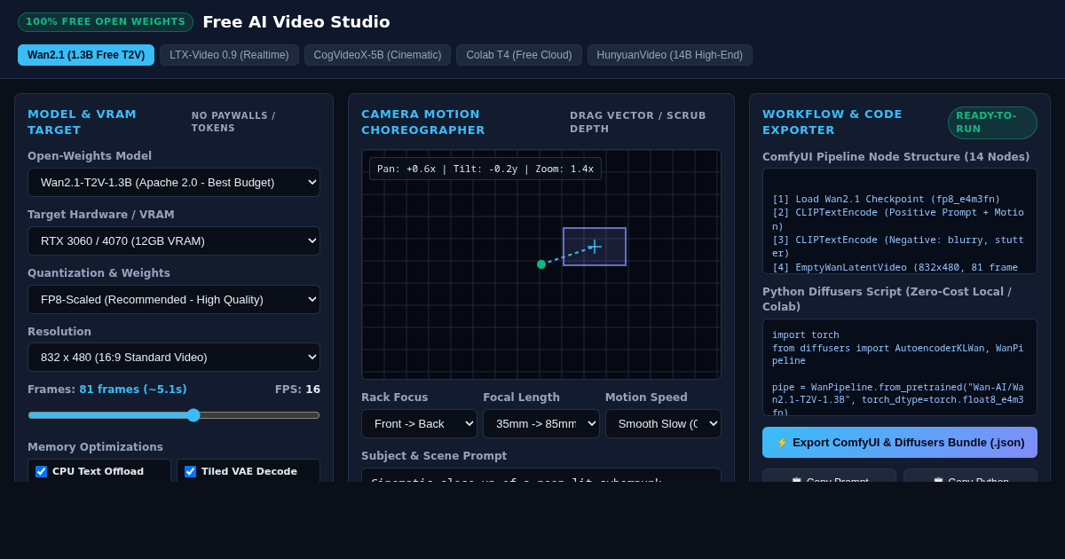 Free AI Video Studio: Open-Weights Pipeline & Prompt Director preview