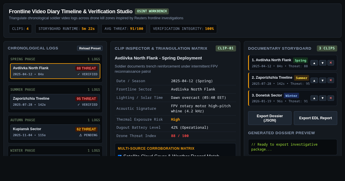 Frontline Video Diary Timeline & Verification Studio preview
