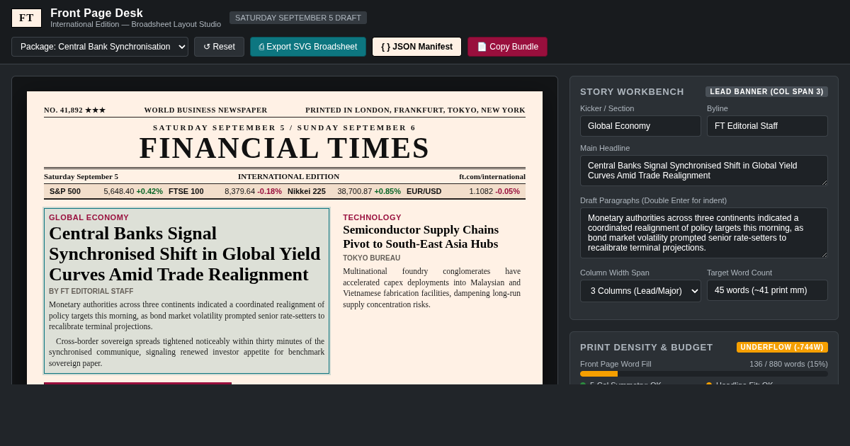 FT Front Page Desk — Saturday International Edition preview