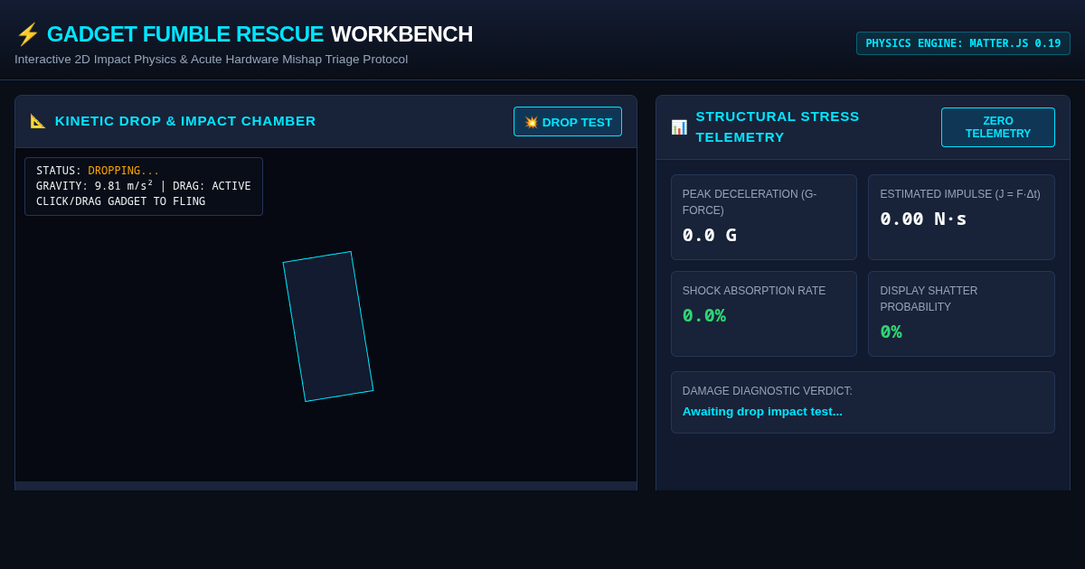 Gadget Fumble Rescue: Hardware Mishap Triage & Drop Physics Workbench preview