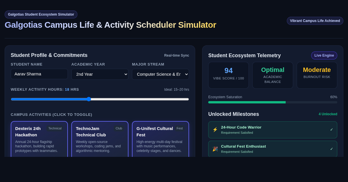 Galgotias Campus Life & Activity Scheduler Simulator preview
