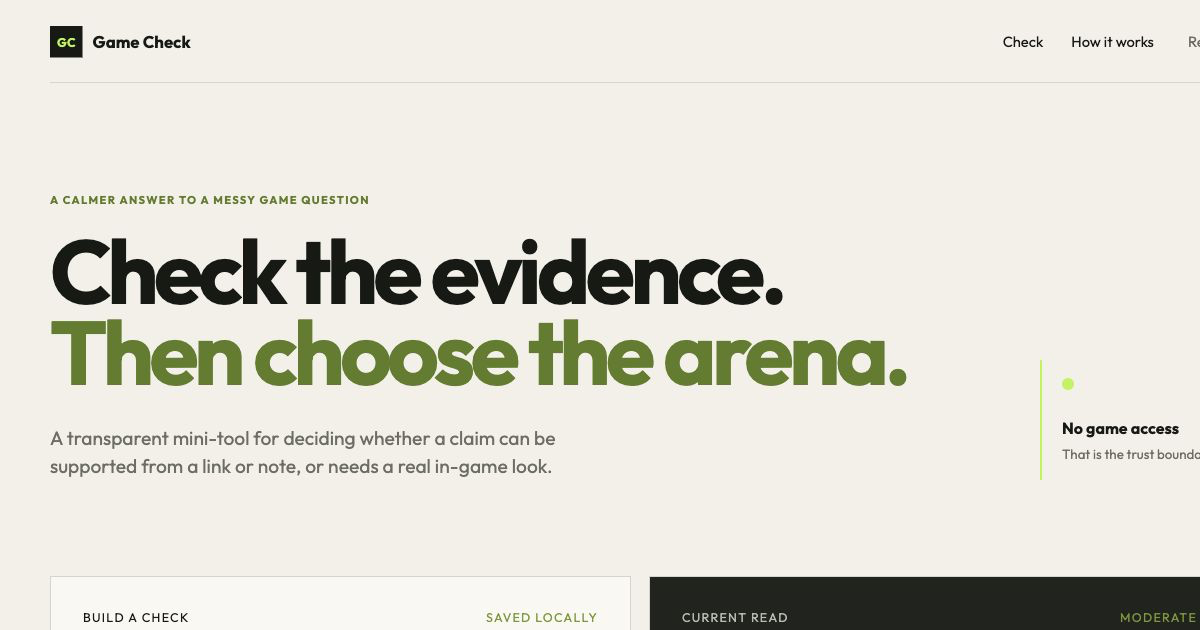 Game Check | Evidence before guesswork preview