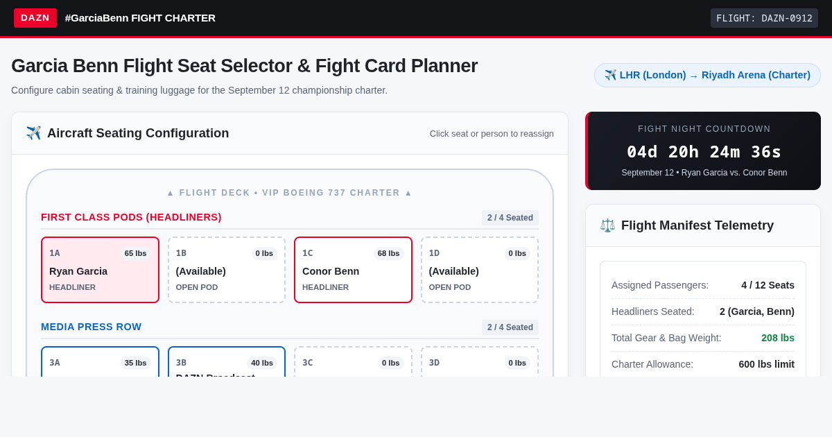 Garcia Benn Flight Seat Selector & Fight Card Planner preview