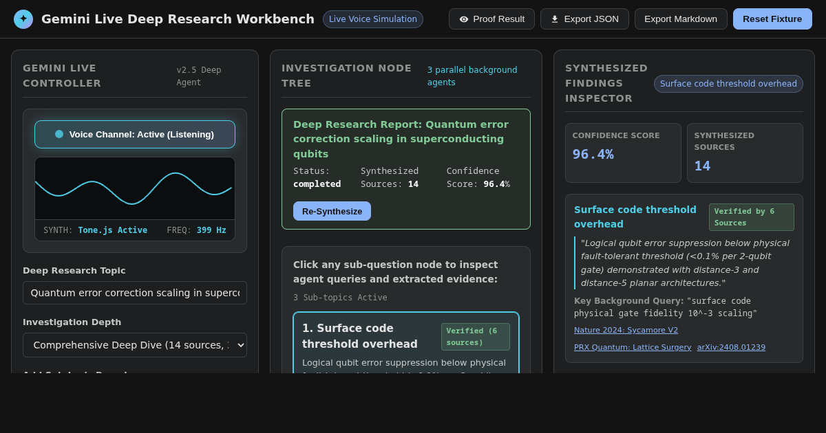 Gemini Live Deep Research Workbench preview