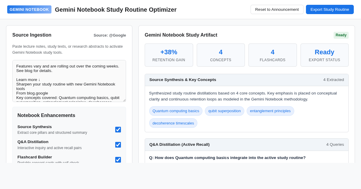 Gemini Notebook Study Routine Optimizer preview