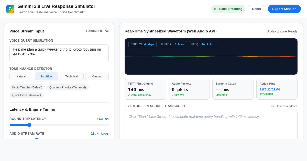 Gemini 3.8 Live Voice Assistant Sandbox & Response Latency Simulator preview
