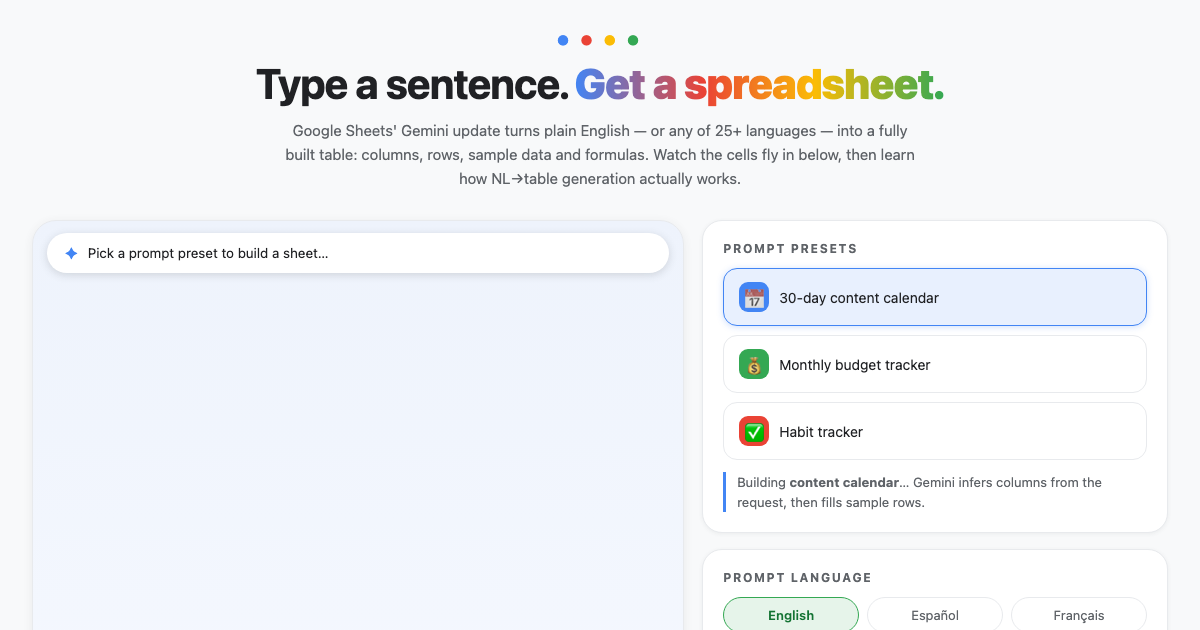 Plain English Spreadsheet - How Gemini Builds Sheets From a Sentence preview