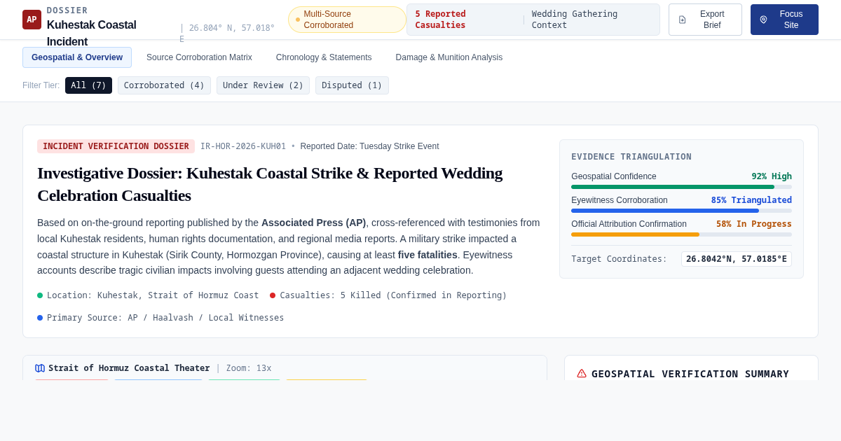 Kuhestak Strike Dossier | OSINT Geospatial Verification & Briefing Workspace preview