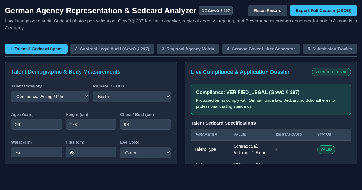 German Agency Representation & Sedcard Analyzer preview