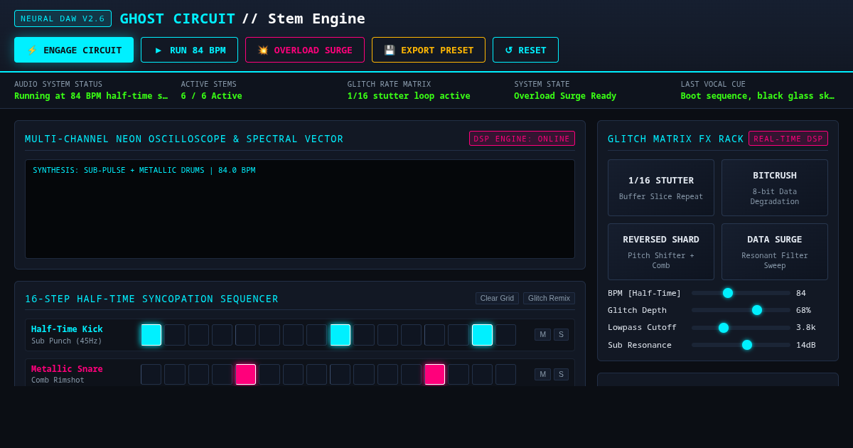 Ghost Circuit: Cybernetic Glitch-Hop Synthesizer & Stem Engine preview