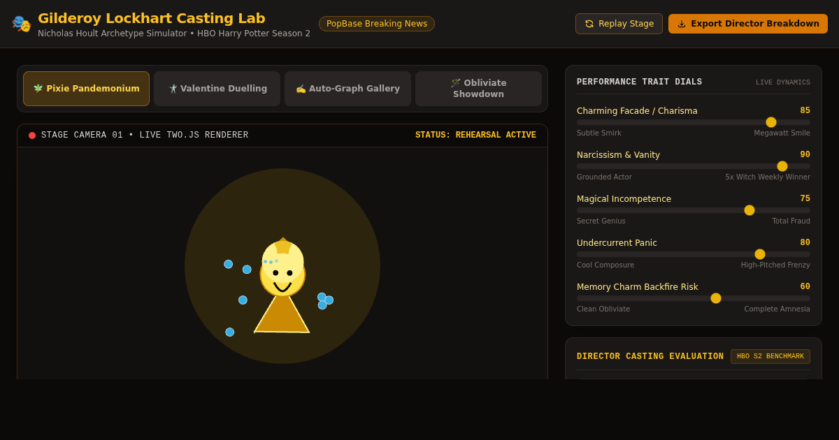 Gilderoy Lockhart Casting Lab: Nicholas Hoult Character Archetype Simulator preview