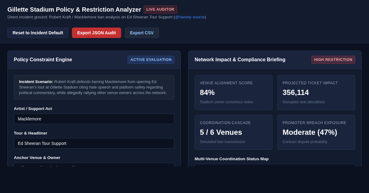 Gillette Stadium Venue Policy & Event Constraint Analyzer preview