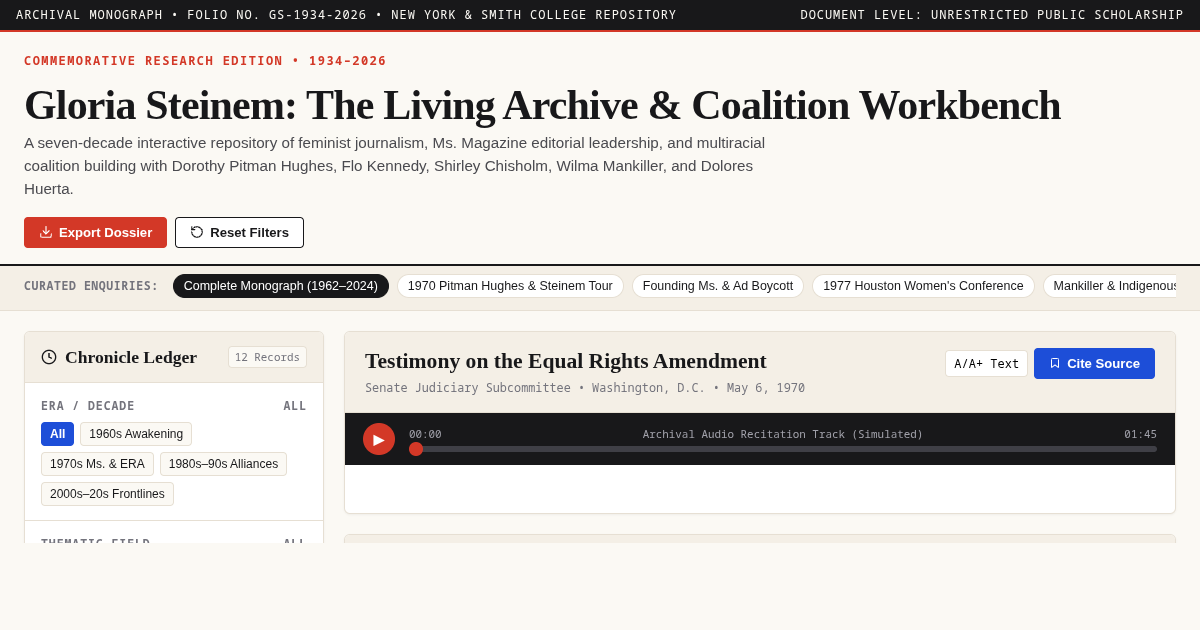 Gloria Steinem: The Living Archive & Coalition Workbench (1934–2026) preview