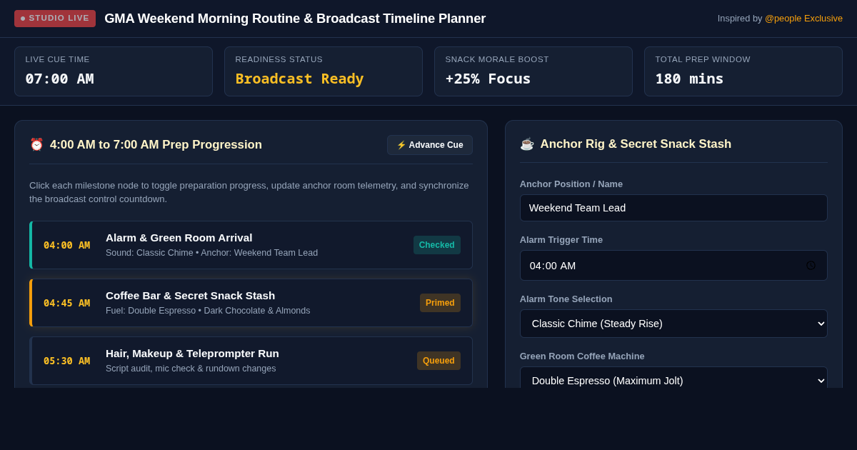 GMA Weekend Morning Routine & Broadcast Timeline Planner preview