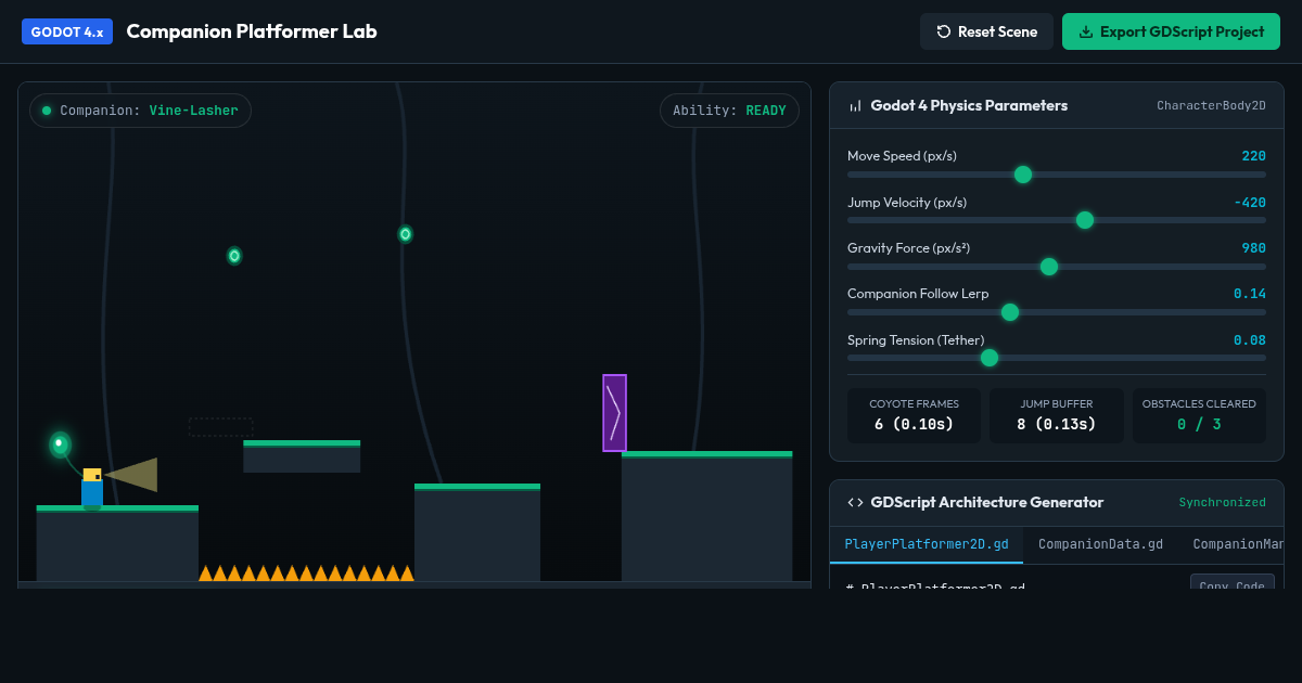 Godot 2D Companion Platformer Mechanics Lab preview