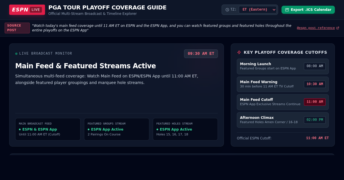 PGA Tour Playoff Coverage & Featured Groups Viewer preview