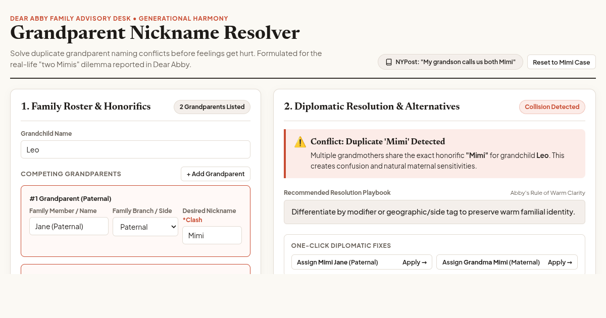 Family Grandparent Nickname Resolver | Dear Abby Diplomacy Tool preview