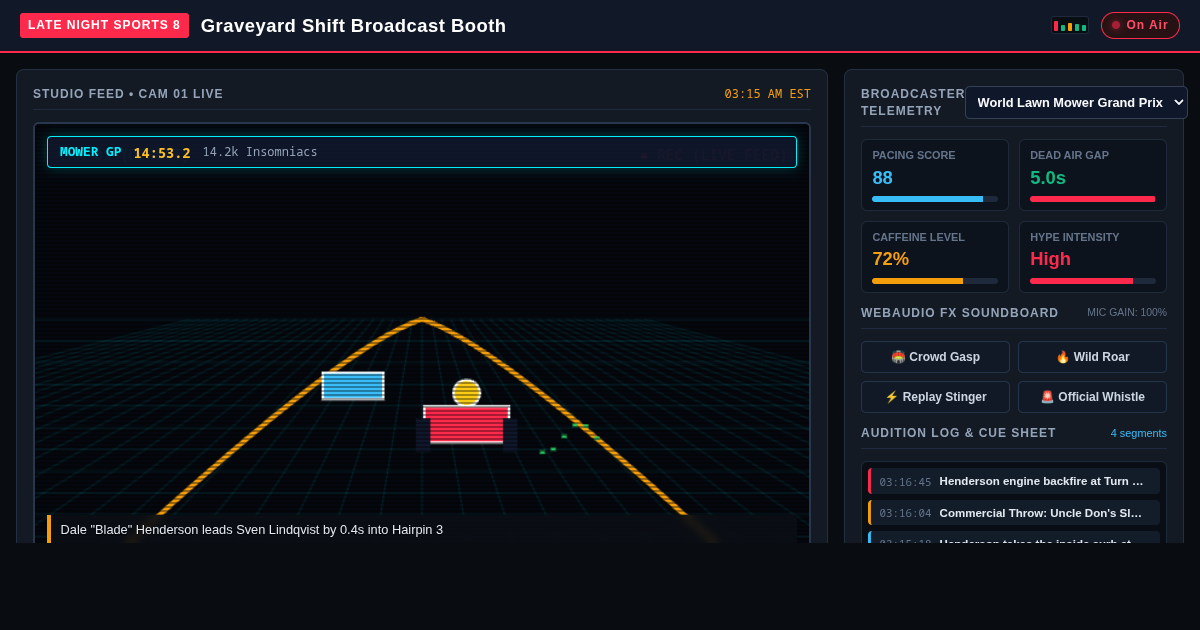 Graveyard Shift Broadcast Booth: Late-Night Niche Sports Commentary Studio preview