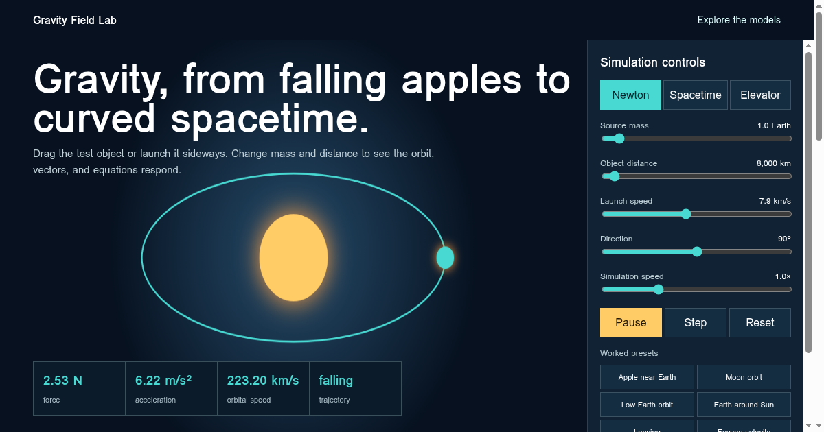 Gravity Field Lab | Interactive Orbit Simulator preview