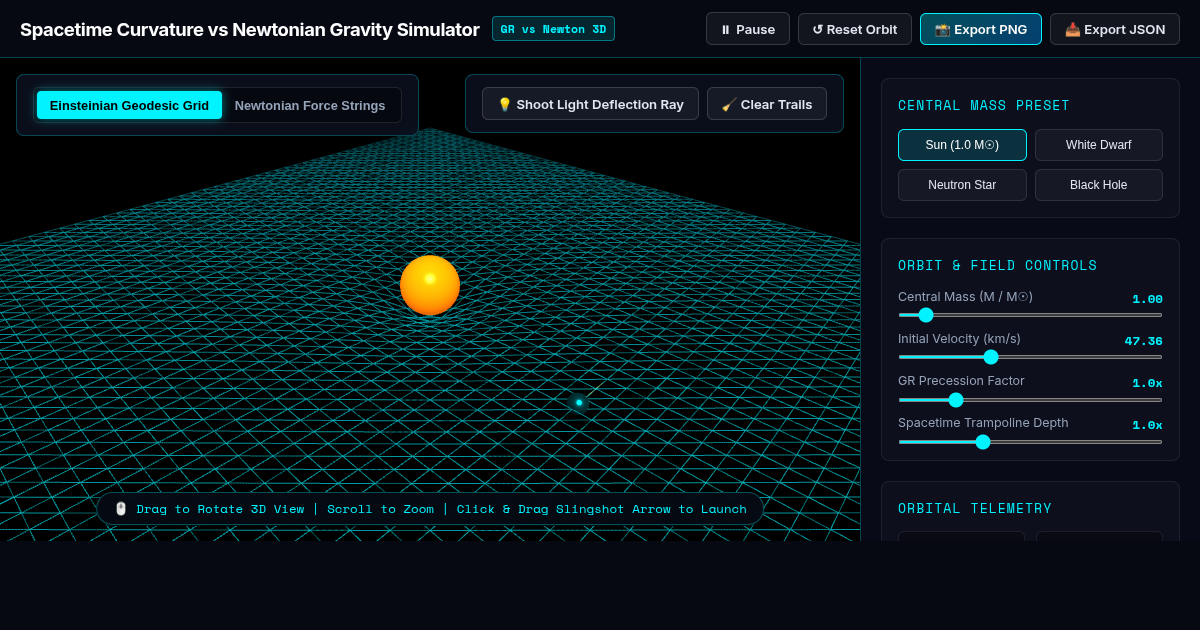 Spacetime Curvature vs Newtonian Gravity Simulator preview
