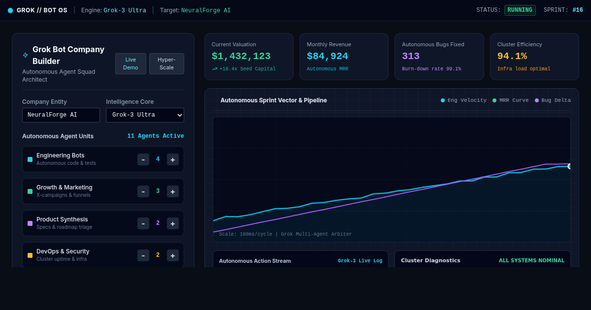 Grok Bot Company Builder Studio preview