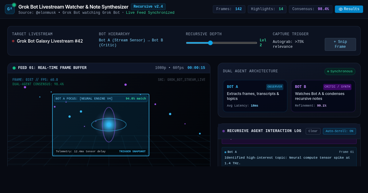 Grok Bot Livestream Watcher & Note Synthesizer preview