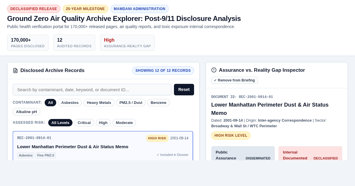 Ground Zero Air Quality Archive Explorer: Post-9/11 Disclosure Analysis preview