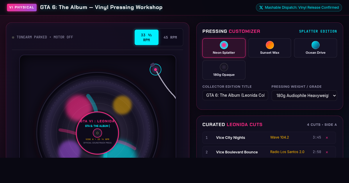 GTA 6 Vinyl Soundtrack Pressing & Tracklist Customizer preview