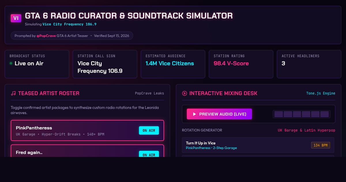 GTA 6 Radio Curator & Soundtrack Simulator preview