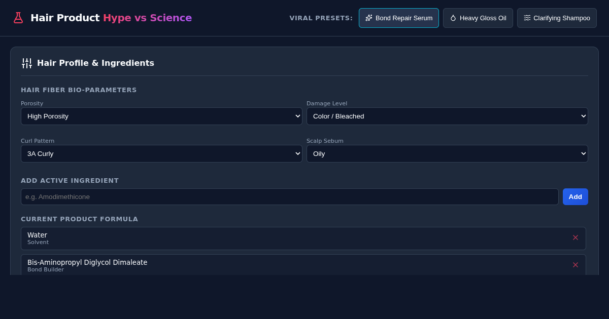 Hair Product Hype vs Science Formulation Analyzer preview