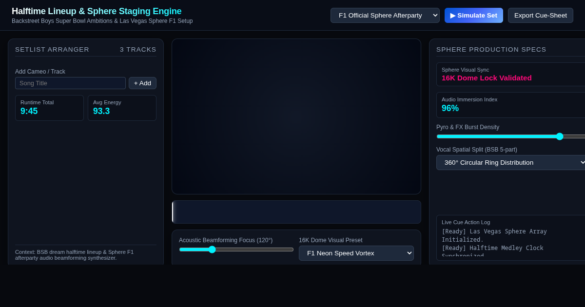 Halftime Lineup & Sphere Audio Staging Engine preview