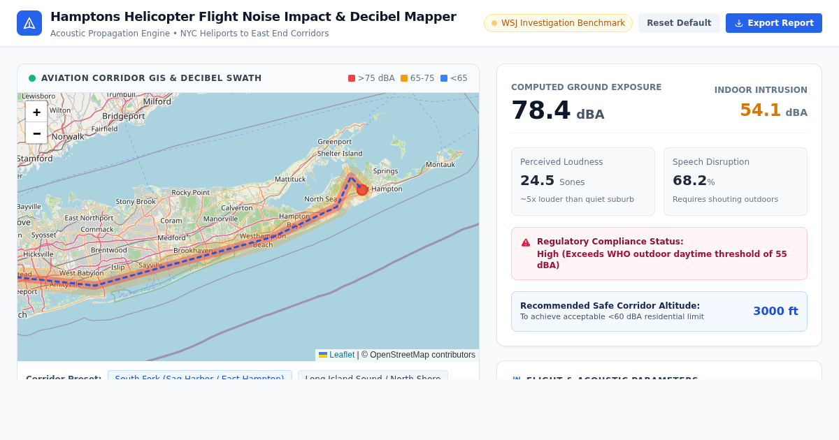 Hamptons Helicopter Flight Noise Impact & Decibel Mapper preview