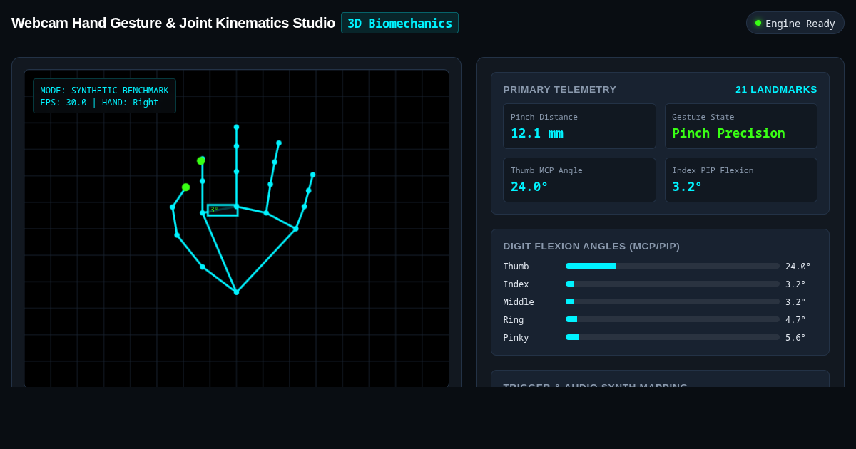 Webcam Hand Gesture & Joint Kinematics Studio preview