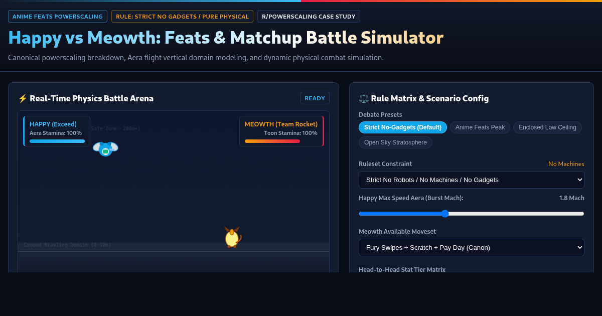 Happy vs Meowth: Feats & Matchup Battle Simulator preview