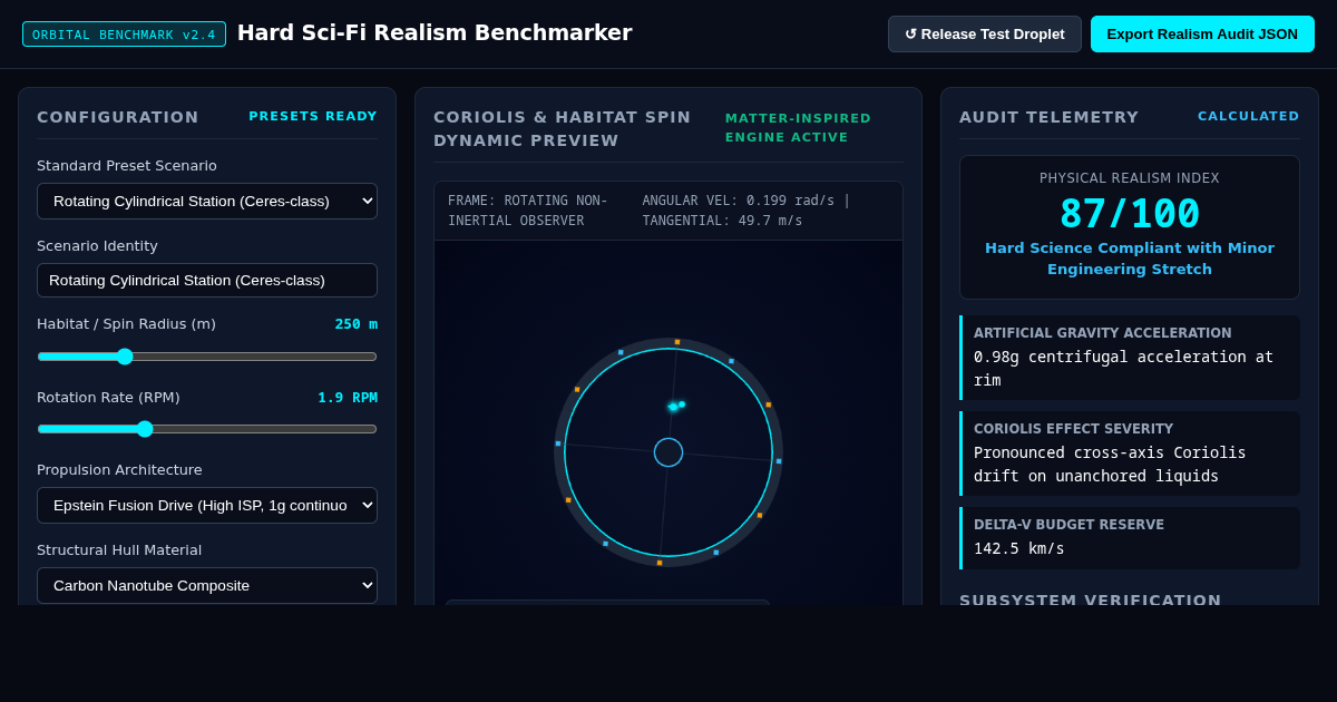 Hard Sci-Fi Realism Benchmarker preview