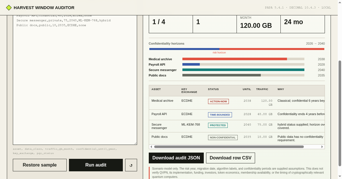 Harvest Window Auditor preview