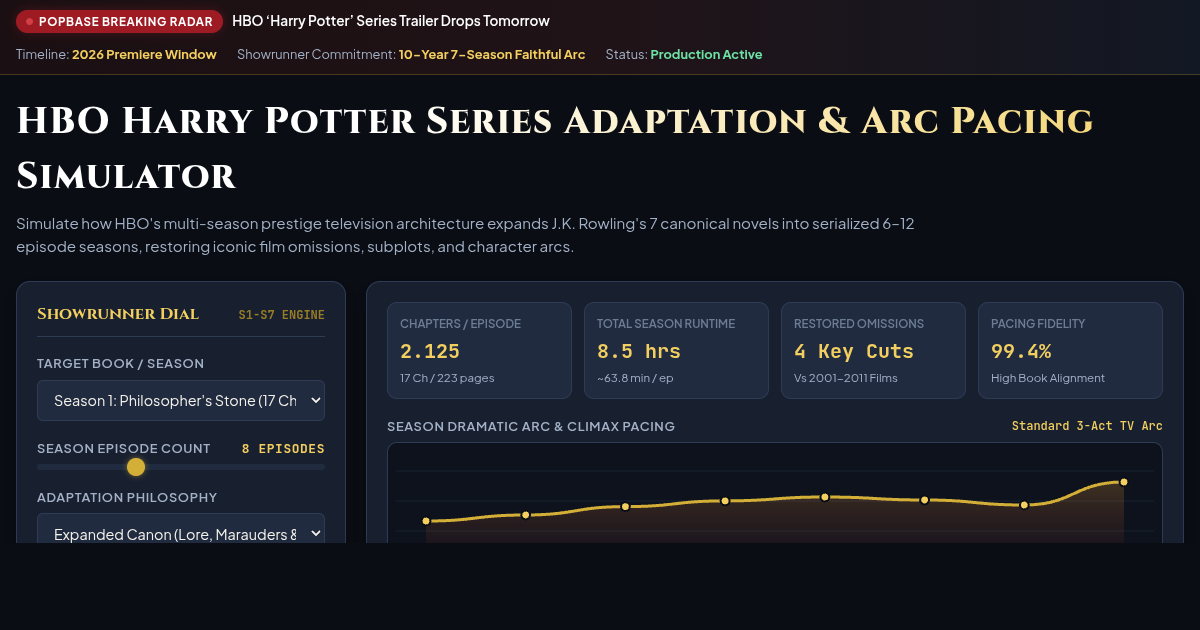 HBO Harry Potter Series Adaptation Tracker & Arc Pacing Simulator preview