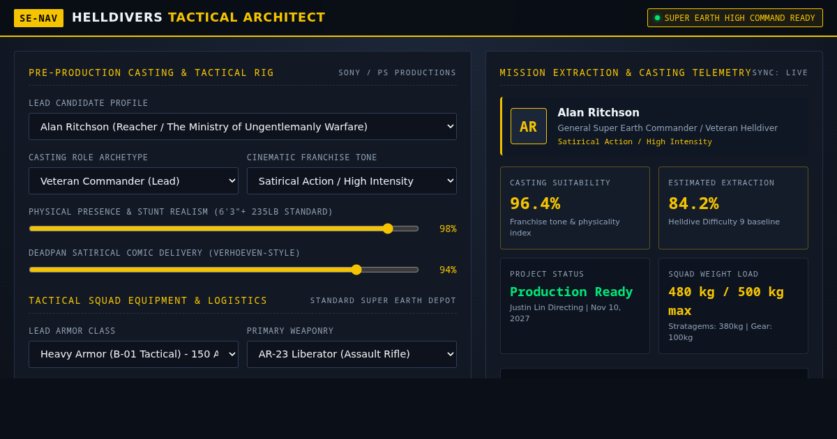 Helldivers Cinematic Casting & Tactical Squad Architect preview