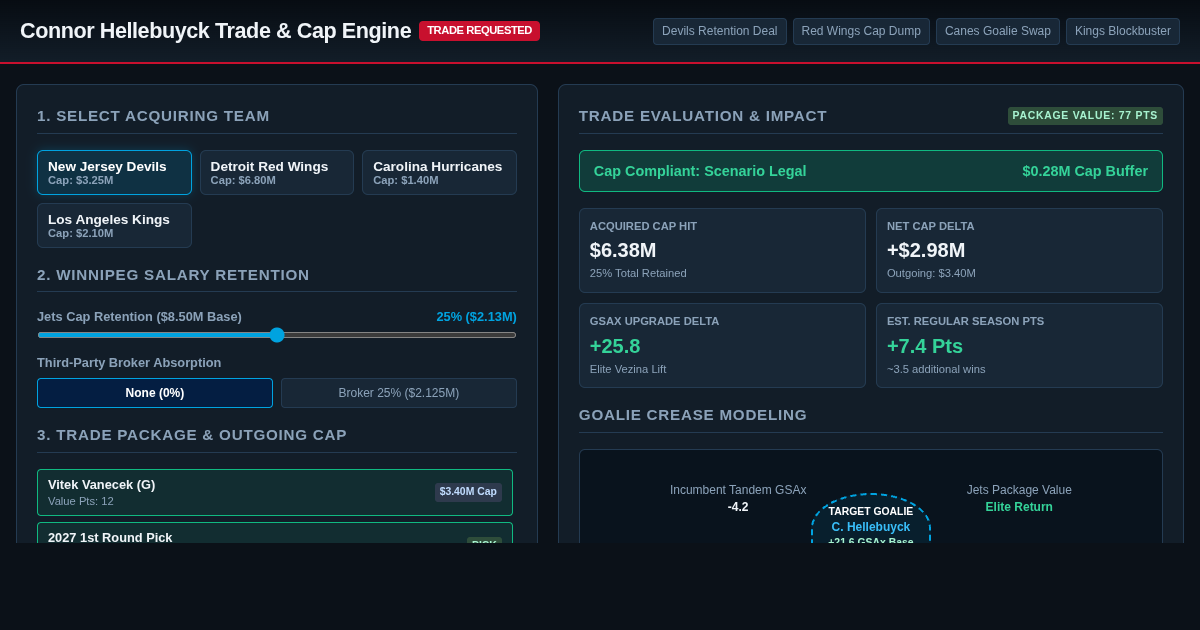 Hellebuyck Trade Destination & Cap Matcher preview