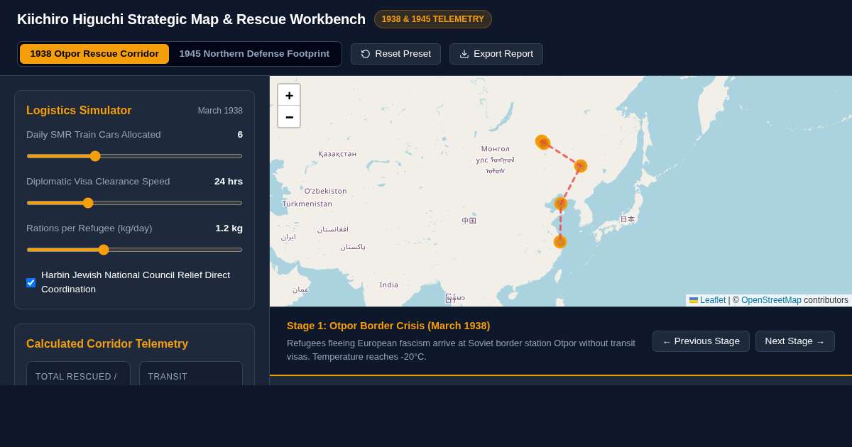 Kiichiro Higuchi 1938 Otpor Rescue Route & Strategic Logistics Map preview