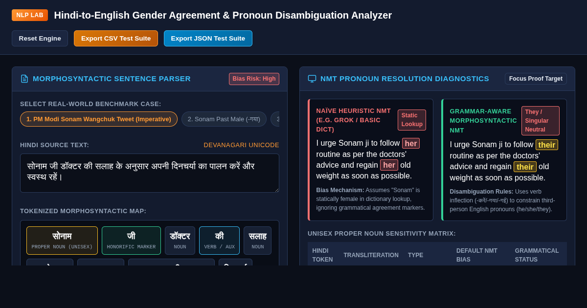 Hindi-to-English Gender Agreement & Pronoun Disambiguation Analyzer preview