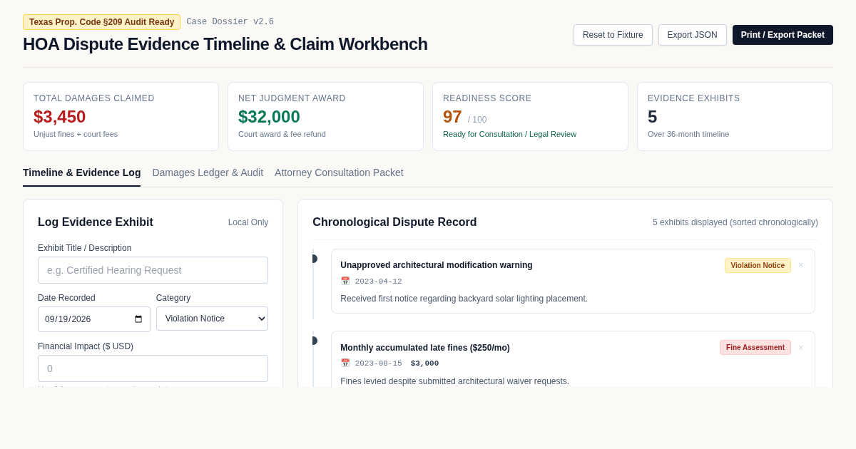 HOA Dispute Evidence Timeline & Claim Preparation Workbench preview
