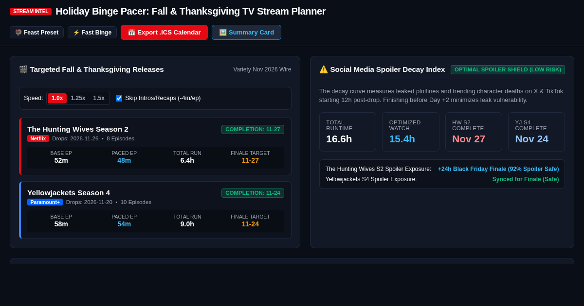 Holiday Binge Pacer: Fall & Thanksgiving TV Stream Planner preview