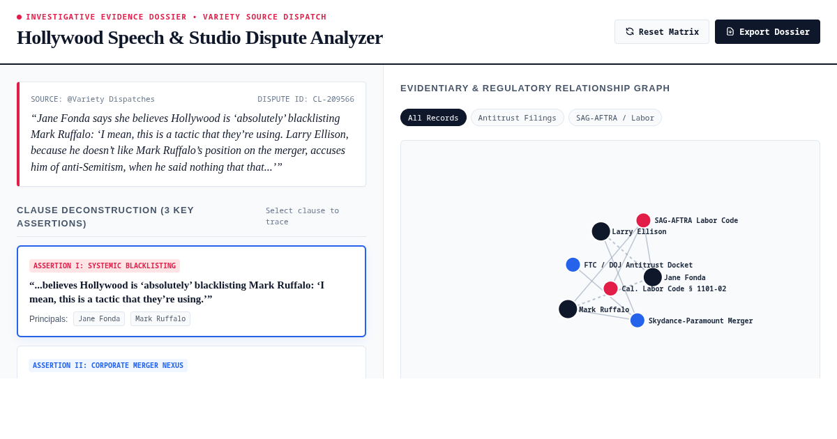 Hollywood Speech & Studio Dispute Analyzer preview
