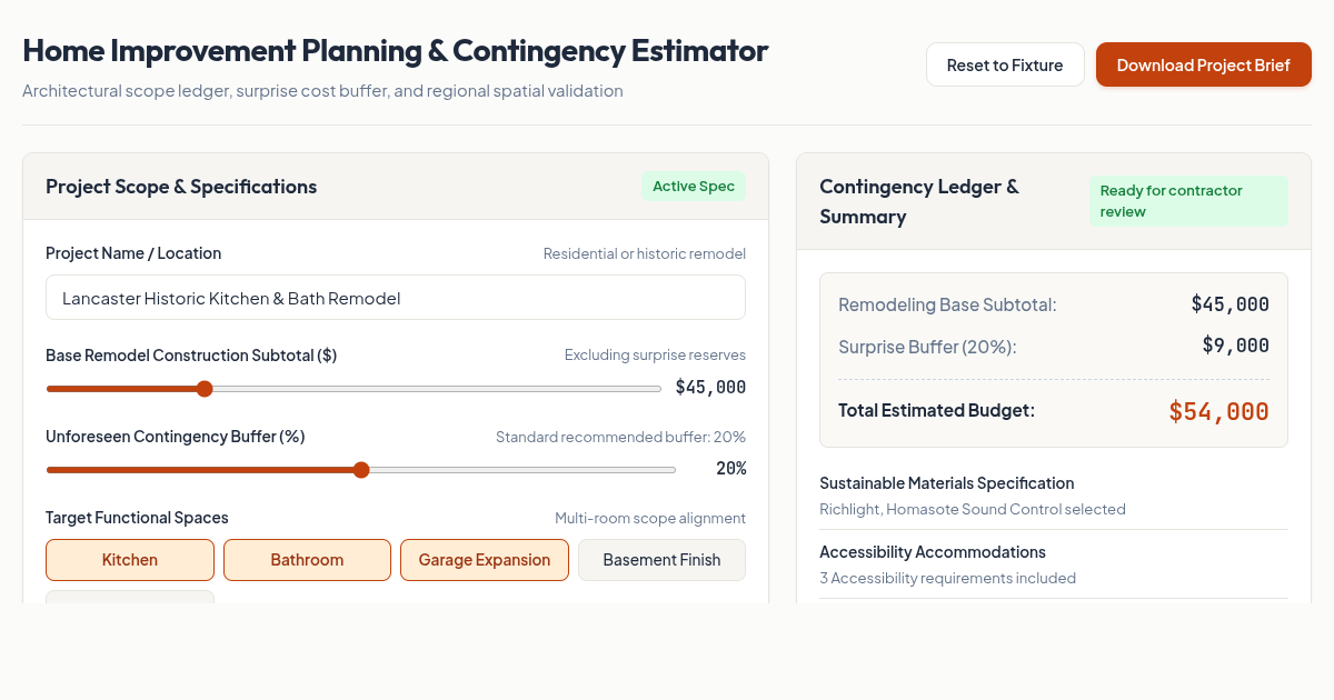 Home Improvement Planning & Contingency Estimator preview