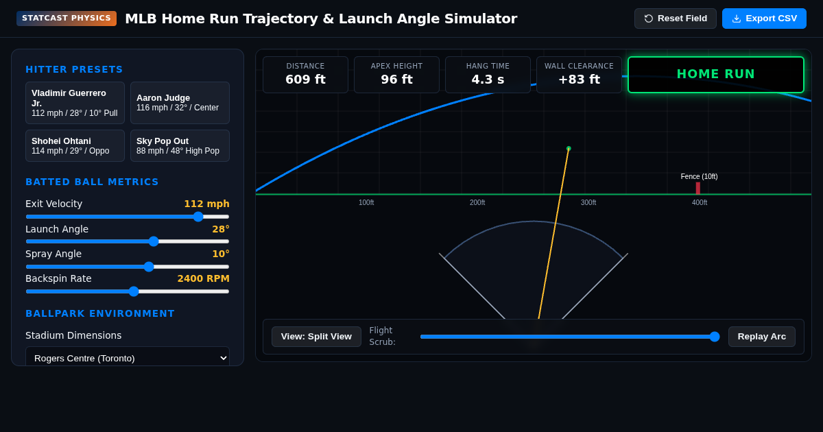 MLB Home Run Trajectory & Launch Angle Simulator preview
